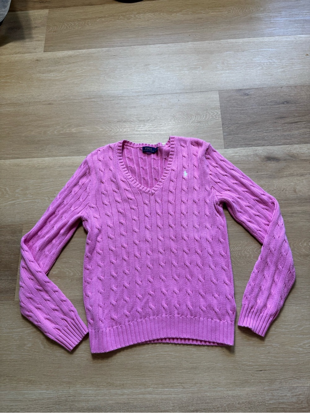 Polo by Ralph Lauren Hot Pink Cable-Knit V-Neck Sweater
